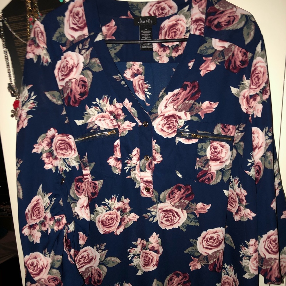Navy Blue Floral Justify Blouse